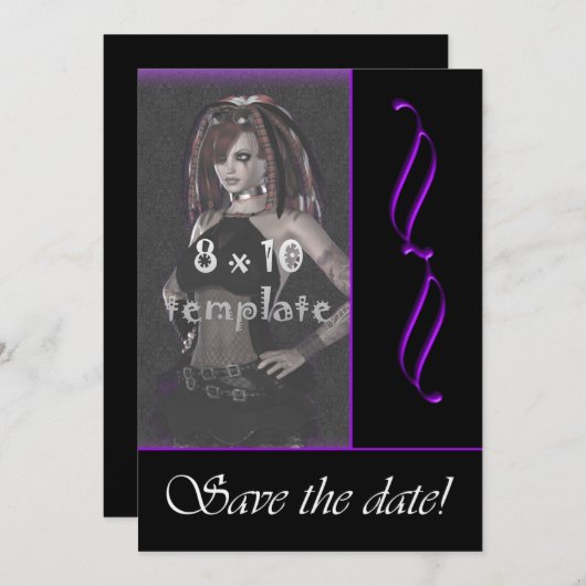 Save The Date Purple Scroll Photo Goth Sweet 16 enregistrer la d (Devant / Derrière)