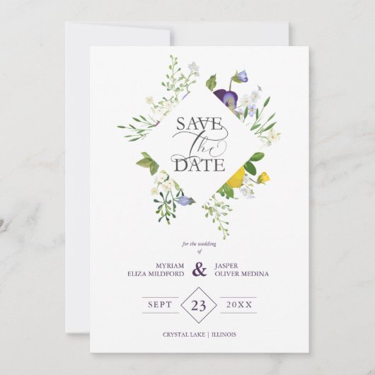 Save The Date Purple Shades Fancy Romantic Floral Bouquet (Devant)