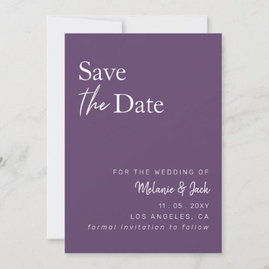 Save The Date Purple Simple Calligraphie Photo Enregistrer La Da (Devant)