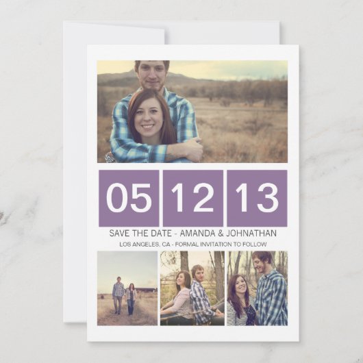 Save The Date Purple Squared Photo Enregistrer La Date Invitatio (Devant)