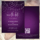 Save The Date Purple String Lights QR Code Enregistrer la date