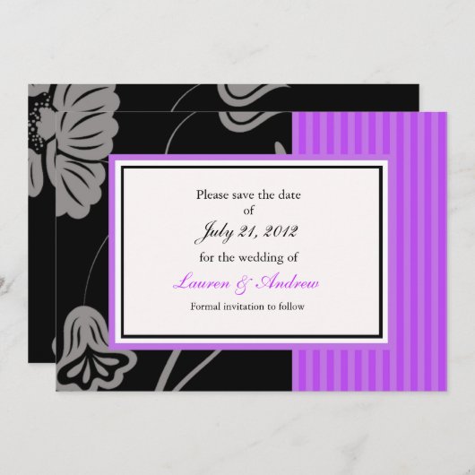 Save The Date Purple Stripe Enregistrer La Date (Devant / Derrière)