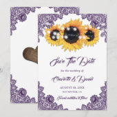 Save The Date Purple Sunflower Floral Lace Rustic Wedding (Devant / Derrière)