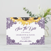 Save The Date Purple Sunflower Floral Lace String Lights Wedding (Debout devant)