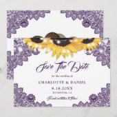 Save The Date Purple Sunflower Floral Lace String Lights Wedding (Devant / Derrière)