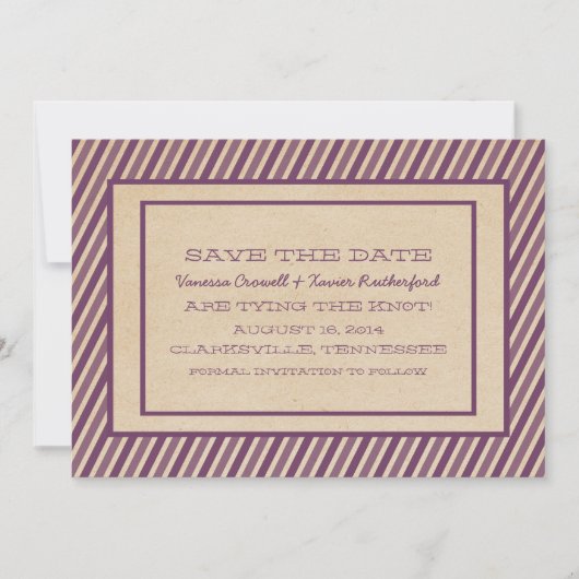 Save The Date Purple Trendy Stripes Enregistrer l'Invitation de  (Devant)