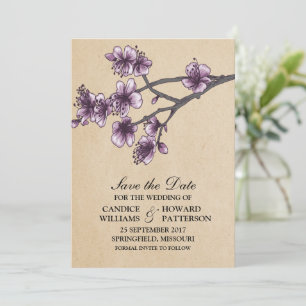 Save The Date Purple Vintage Cherry Blossoms Enregistrer la date