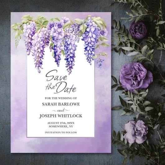 Save The Date Purple Wisteria Floral Wedding Enregistrer la date