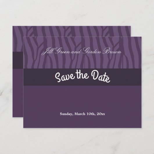 Save The Date Purple Zebra Pattern Enregistrer la date (Devant / Derrière)