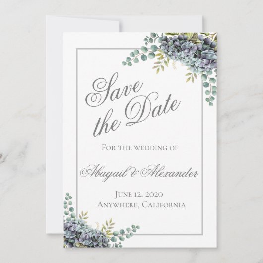 Save The Date Purplish Hydrangeas Eucalyptus Enregistrer La Cart (Devant)