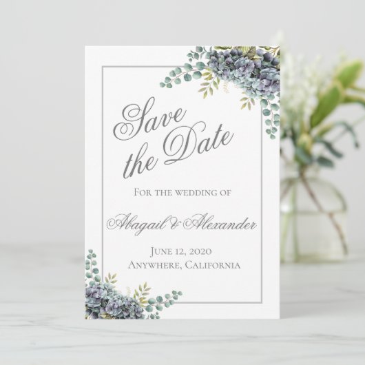 Save The Date Purplish Hydrangeas Eucalyptus Enregistrer La Cart (Debout devant)