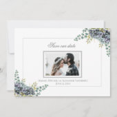 Save The Date Purplish Hydrangeas Eucalyptus Photo Enregistrer L (Devant)
