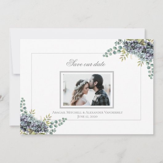 Save The Date Purplish Hydrangeas Eucalyptus Photo Enregistrer L (Devant)