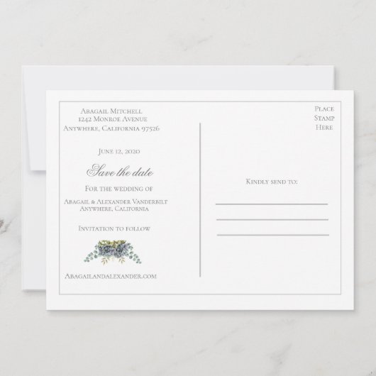 Save The Date Purplish Hydrangeas Eucalyptus Photo Enregistrer L (Dos)