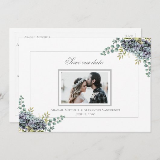 Save The Date Purplish Hydrangeas Eucalyptus Photo Enregistrer L (Devant / Derrière)