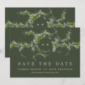 Save The Date QR Code AUCUNE PHOTO Eucalyptus Monogramme Vert (Devant / Derrière)