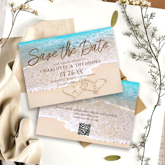 Save The Date QR Code Blue Ocean Waves Tropical Beach Wedding