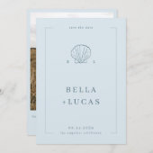 Save The Date QR Code de mariage monogramme coquillage côtier na (Devant / Derrière)