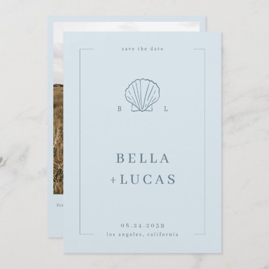 Save The Date QR Code de mariage monogramme coquillage côtier na (Devant / Derrière)