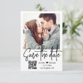 Save The Date qr code écriture moderne mariage photo (Debout devant)