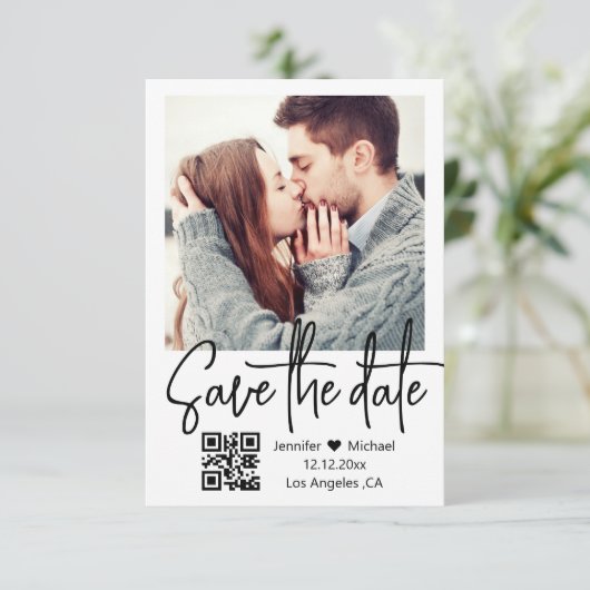 Save The Date qr code écriture moderne mariage photo (Debout devant)