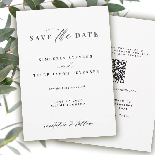 Save The Date QR CODE élégant script noir et blanc mariage