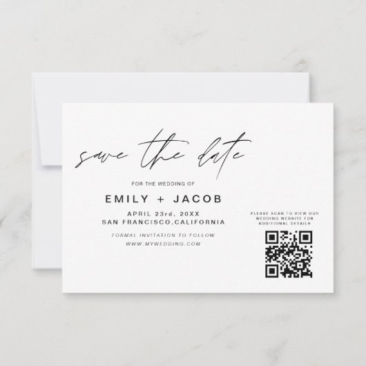 Save The Date QR Code Enregistrer la date 3 Photo Elegant Modern (Dos)