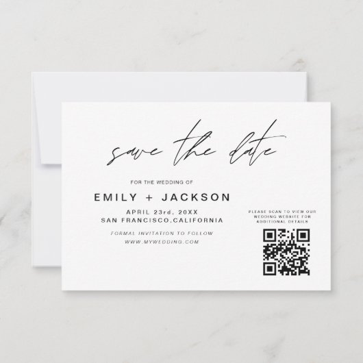 Save The Date QR Code - Enregistrer la date Modern 3 Photo Elega (Dos)