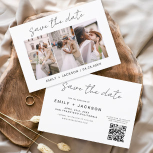 Save The Date QR Code - Enregistrer la date Modern 3 Photo Elega