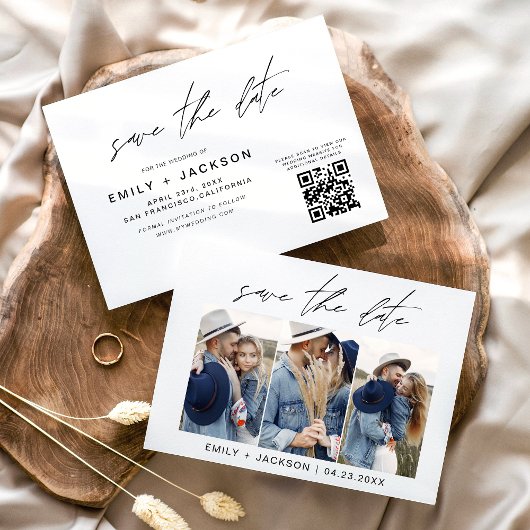 Save The Date QR Code - Enregistrer la date Modern 3 Photo Elega