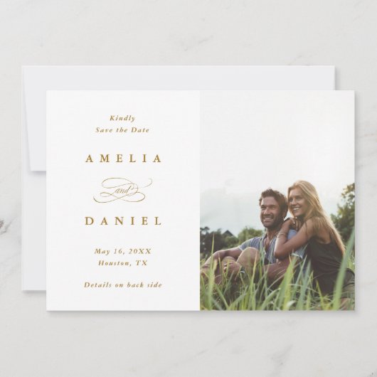 Save The Date QR code Modern Photo Mariage Gold (Devant)