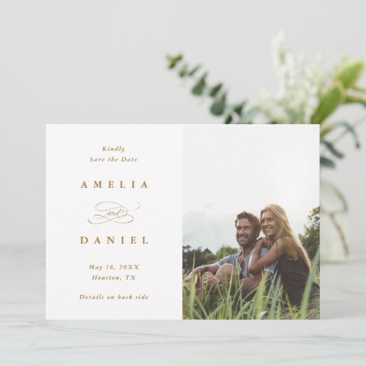 Save The Date QR code Modern Photo Mariage Gold (Debout devant)
