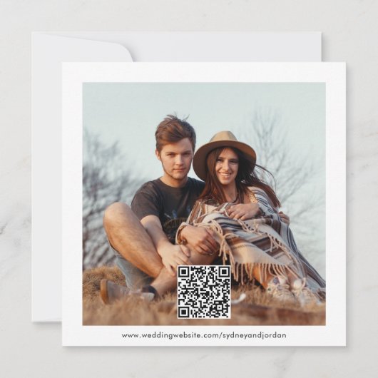 Save The Date QR Code Modern Script Photo Overlay Carré Mariage (Dos)