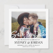 Save The Date QR Code Modern Script Photo Overlay Carré Mariage (Devant)