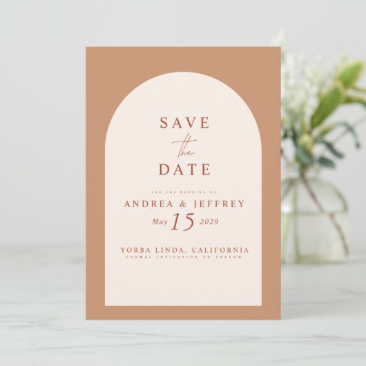 Save The Date QR Code Modern Terracotta Arch Photo Enregistrer L (Debout devant)