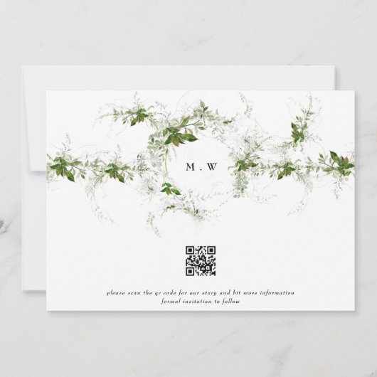 Save The Date QR Code non-PHOTO Eucalyptus Monogramme Mariage (Dos)