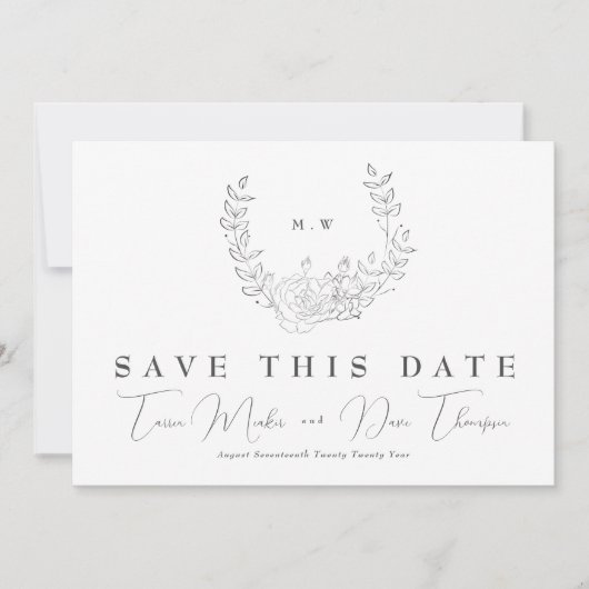 Save The Date QR Code NON-PHOTO Mariage de monogramme de couronn (Devant)