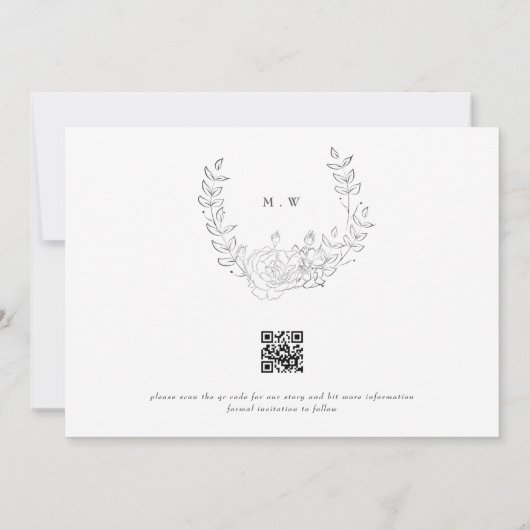 Save The Date QR Code NON-PHOTO Mariage de monogramme de couronn (Dos)