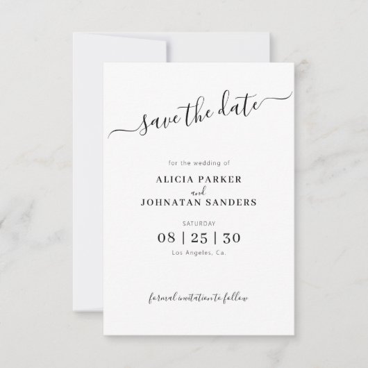 Save The Date QR code photo élégant noir blanc simple mariage (Devant)