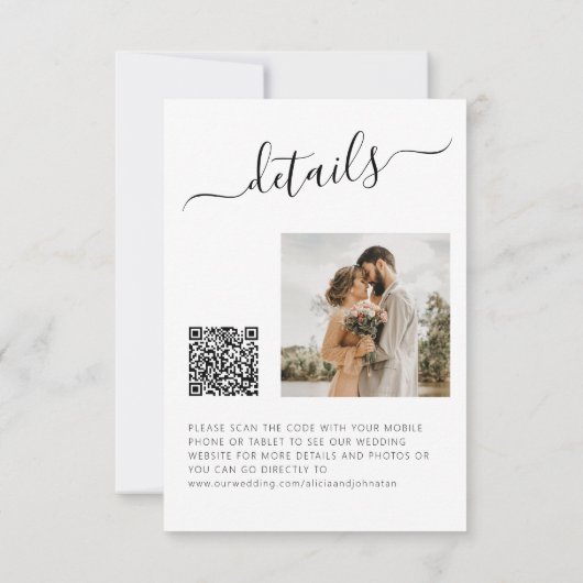 Save The Date QR code photo élégant noir blanc simple mariage (Dos)