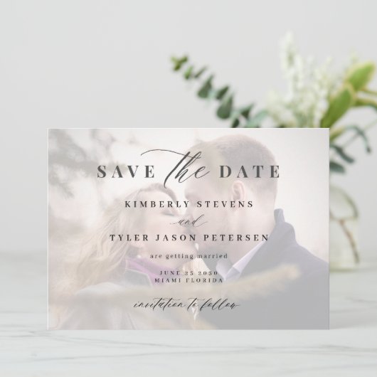 Save The Date QR CODE photo élégant script moderne mariage (Debout devant)