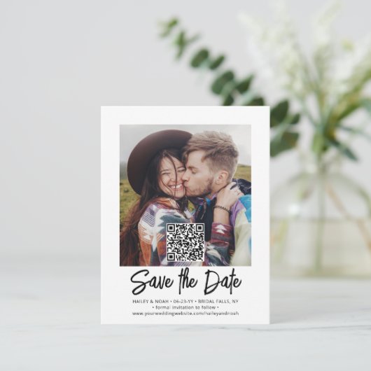 Save The Date QR Code Photo Overlay Simple Modern Script Mariage (Debout devant)