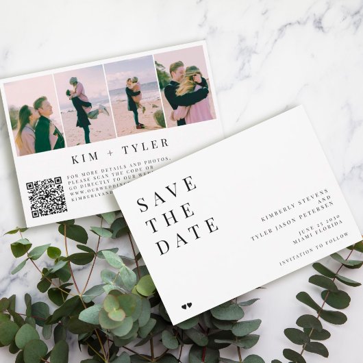 Save The Date QR CODE Simple 4 photo collage typographie mariage