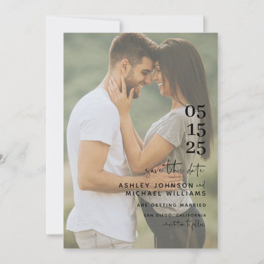 Save The Date QR Code superposition élégante 3 Photo Typographie (Devant)