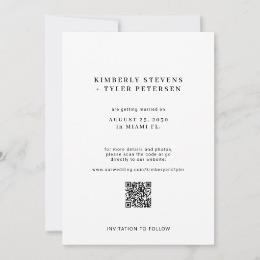 Save The Date QR CODE typographie moderne mariage photo (Dos)