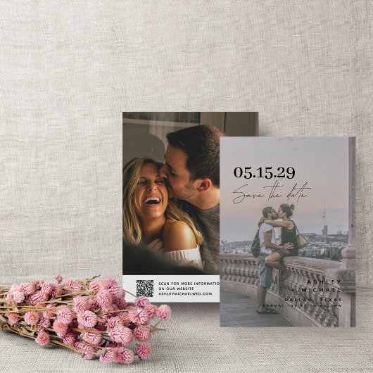 Save The Date QR Code Vellum Overlay Modern Script 2 Photo
