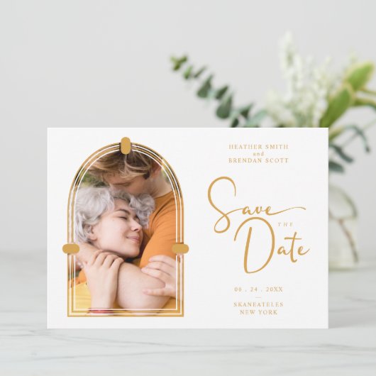Save The Date QR in Exquisite fancy Archt Photo Wedding (Debout devant)