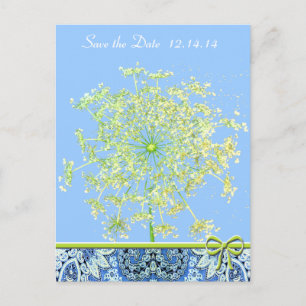 Save The Date Queen Anne's Lace Lapis Blauw Groen Aankondigingskaart