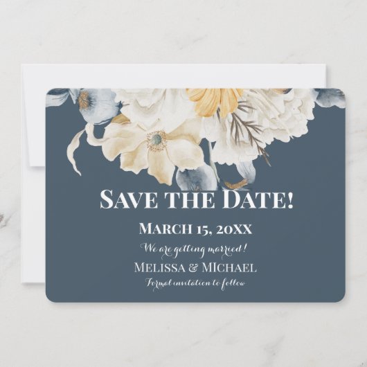 Save The Date QUELQUE CHOSE DE BLEU Floral- MARIAGE horizontal (Devant)
