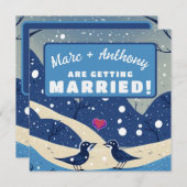 Save The Date Quelque Chose de Bleu Oiseaux d'Hiver de Mariage d (Devant / Derrière)